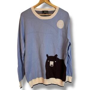 Loft 604 Mens Light Blue Cotton Cashmere Blend Pullover Sweater Bear Print Large